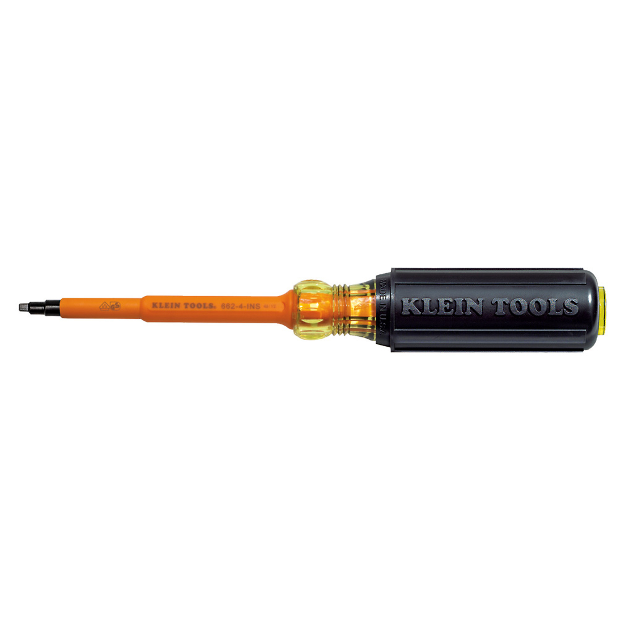 Klein Tools, Insulated Screwdriver, #2 Square, 4in. Round Sha, Drive Type Square, Model# 662-4-INS